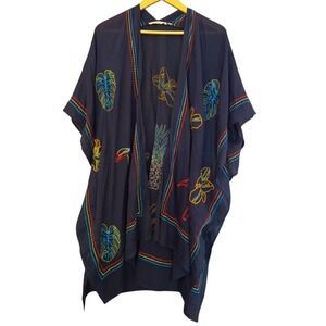 Soft Surroundings Embroidered Kimono Open Front Tropical Lightweight Flowy L /XL